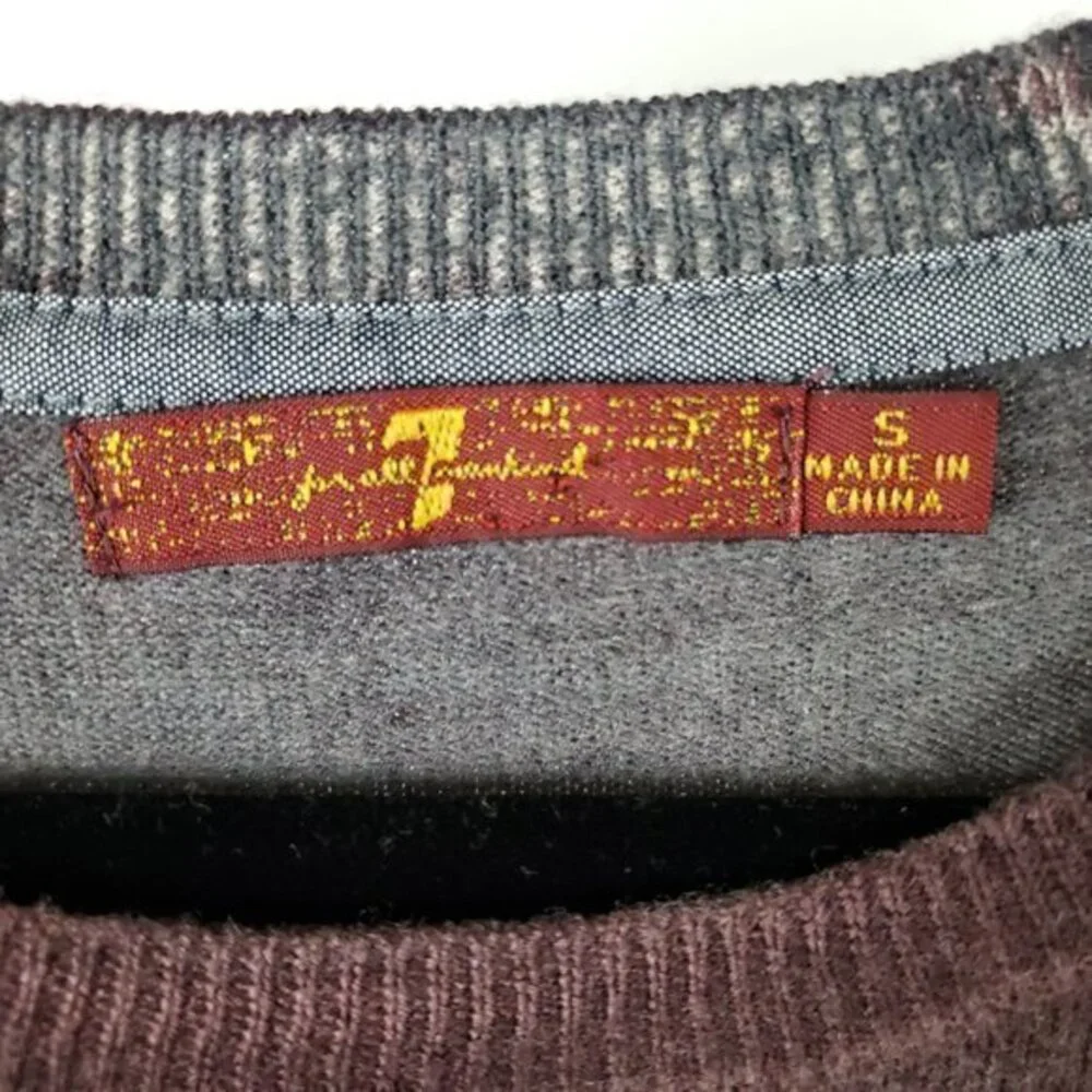 Men's 7 For All Mankind 100% Wool Distressed/Burnout Effect Fine Knit Sweater S
